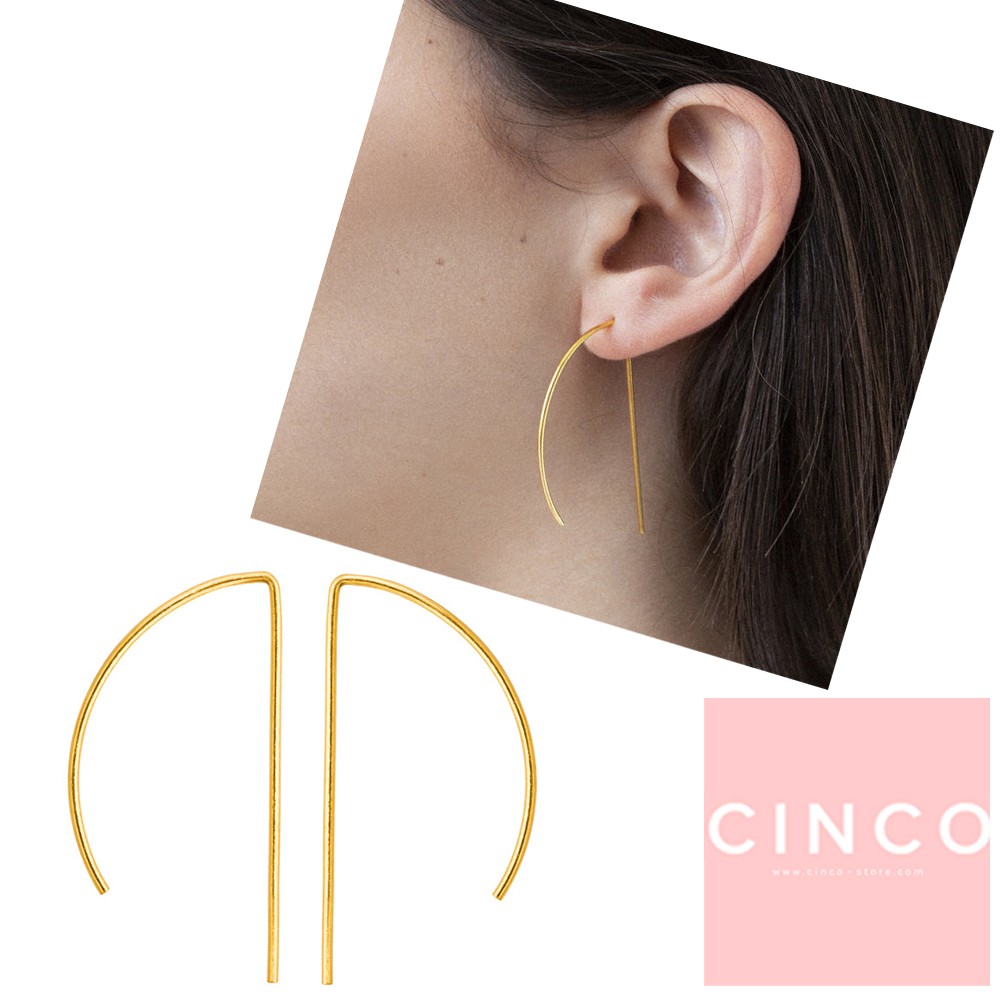 CINCO 葡萄牙精品 Valentina earrings 925純銀鑲24K金耳環 極簡線型耳環