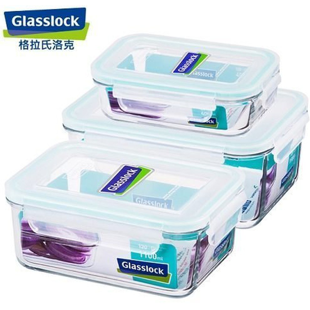 Glasslock強化玻璃微波保鮮盒三件組RP51891 100%韓國生產禮盒包裝 便當盒 密封防水盒⊙⊙水母漂漂⊙⊙