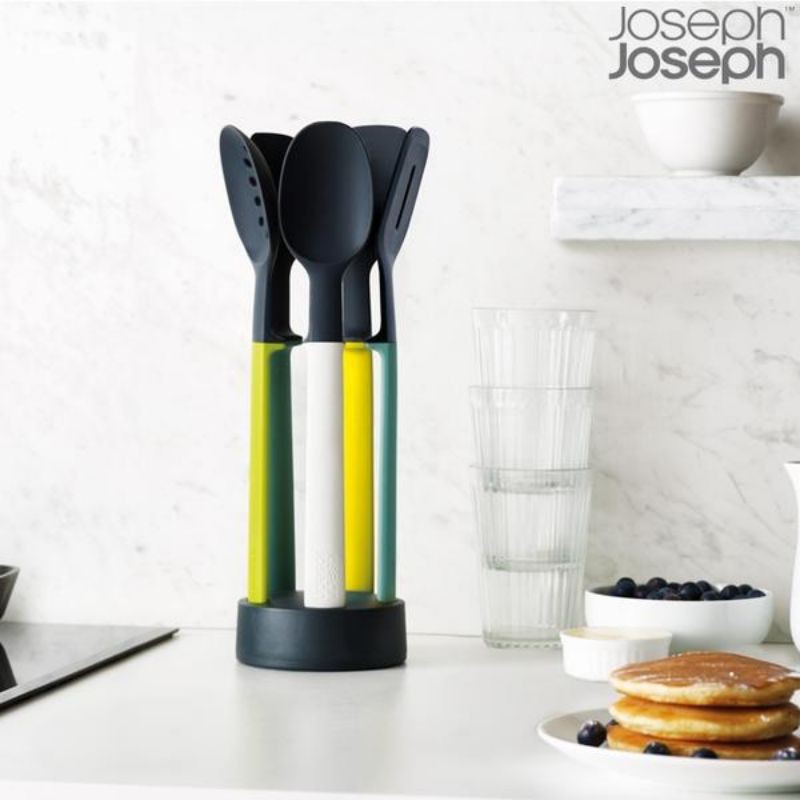 韓國直送Joseph Joseph 矽膠料理工具 5件+收納底座 廚房用具組 矽膠鍋鏟 矽膠料理勺