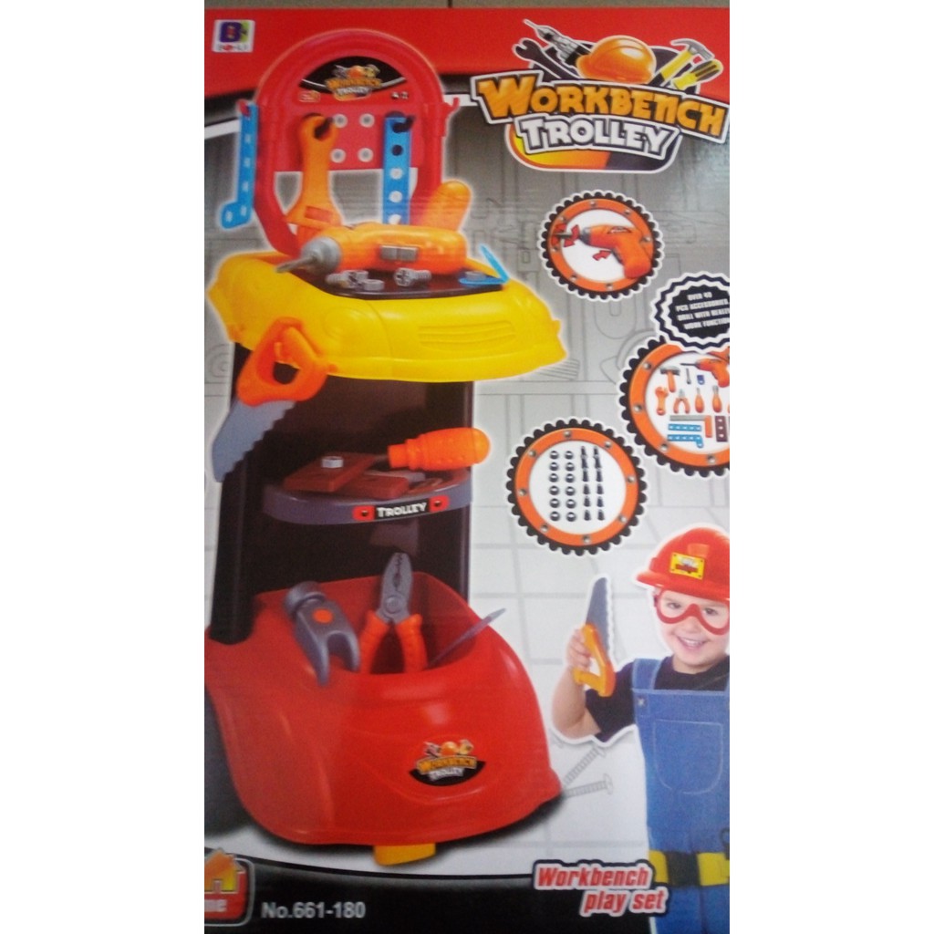 小羅玩具批發-兒童工具台 手提工具箱 工具組 工作桌 工作台推車 (661-180(1))通過BSMI認證:M35222