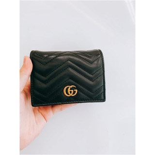 Gucci GG Mormont 系列 山格紋 金屬牛皮雙G LOGO暗扣卡夾/零錢包 短夾 黑色