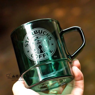 Starbucks官方正品！韓國星巴克杯子墨綠色女神22周年紀念玻璃杯把手馬克杯果汁珍奶茶奶昔茶水咖啡杯355ml