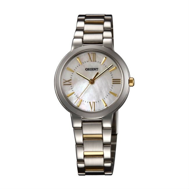 ORIENT 東方錶DRESS系列 FQC0N003W 高雅珍珠時尚石英腕錶 鋼帶款 金色 30mm