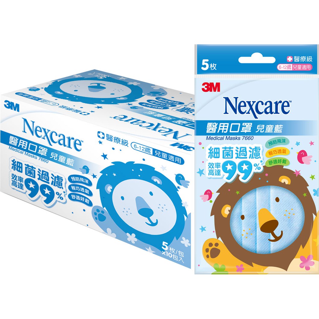 3M Nexcare 醫用口罩 兒童適用 藍色 50枚