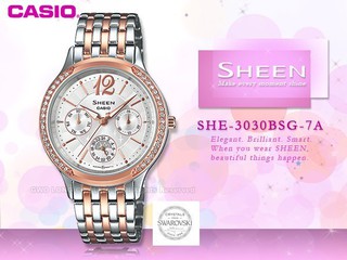 CASIO SHE-3030BSG-7A 女錶 指針錶 不鏽鋼錶帶 三眼 防水 SHE-3030BSG