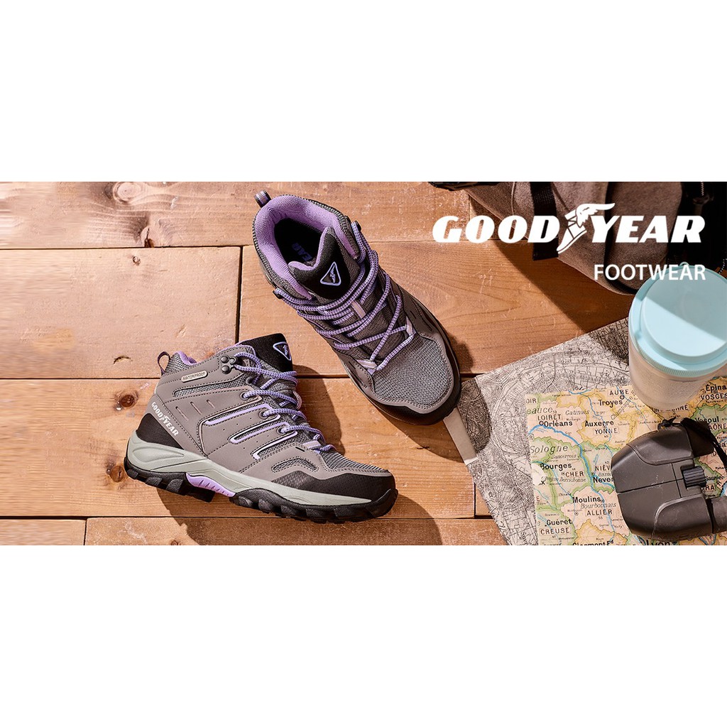 GOODYEAR 固特異 登山鞋 戶外鞋 健行鞋  旅行 高筒 防水 耐磨 止滑 反光 健行鞋 灰紫 GAWO12518