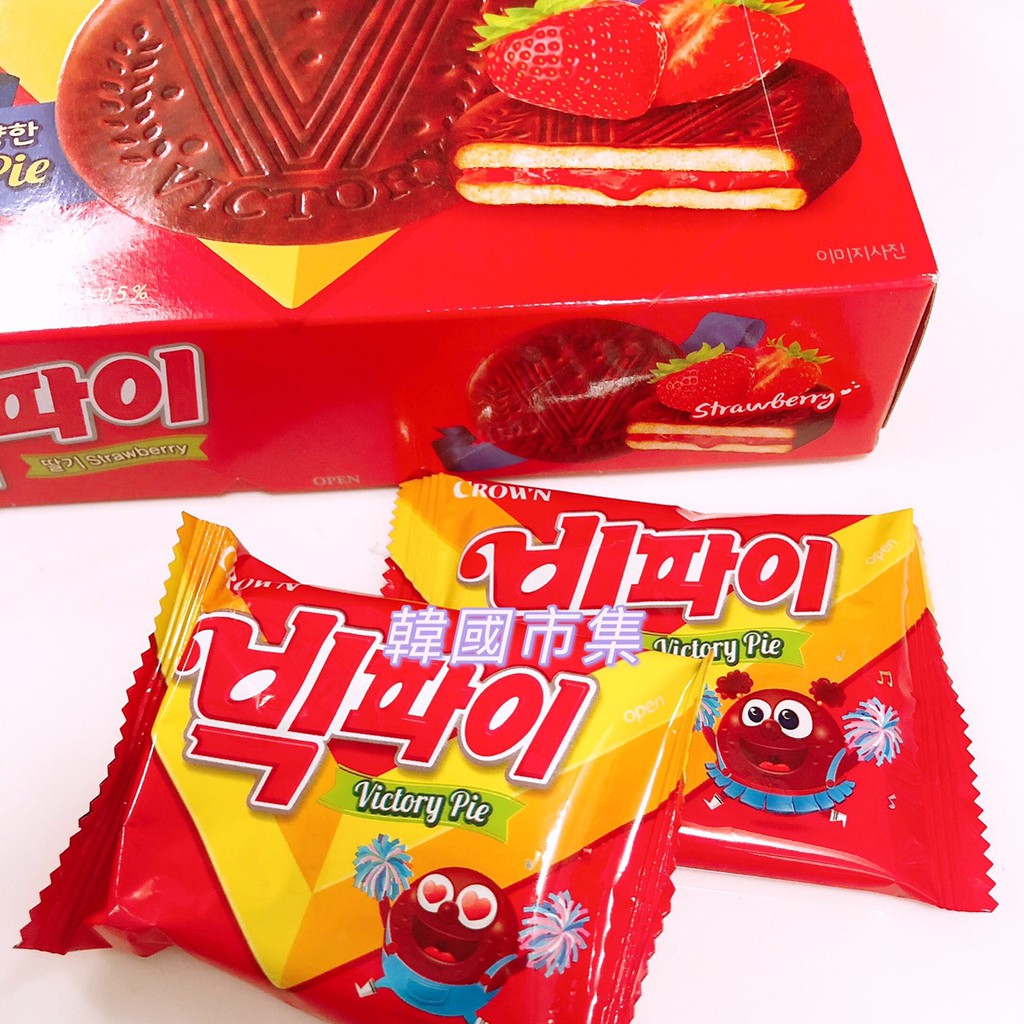 "韓國市集"韓國crown草莓巧克力派1小包