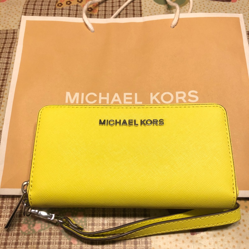 MICHAEL KORS 手拿包 手機包 隨身包 黃色 MK皮夾 短夾