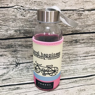 全新 現貨實拍 妙廚師 玻璃隨身水瓶 300ml 附杯套 小巧可愛 外出好攜帶 環保又衛生 腳踏車款