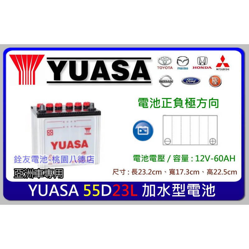 +桃園電池-銓友電池 YUASA 55D23L 加水保養型汽車電池 CAMRY.CEFIRO.SENTRA
