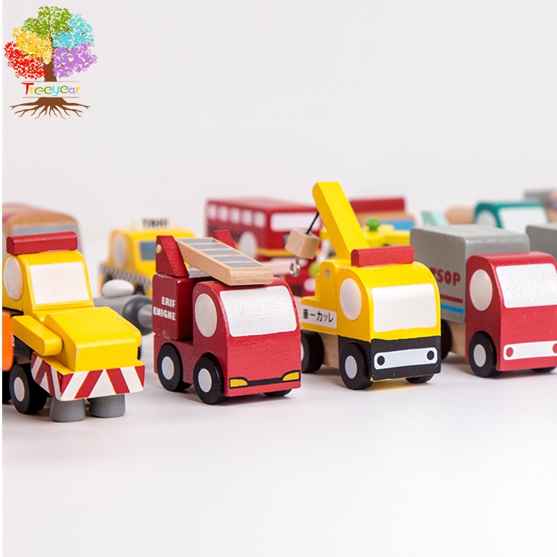 【樹年】木製仿真工程車飛機交小車模型玩具和風彩色交通工具認知益智玩具