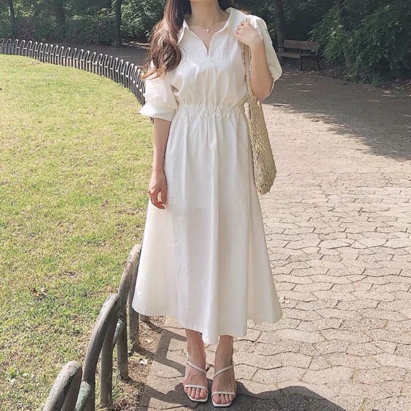 韓款高腰修身洋裝白一色現貨 蝦皮購物