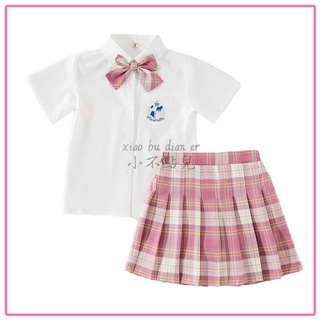 ✨小不點兒✨女童套裝 兒童夏裝 洋氣網紅學院風校服兩件套JK制服12歲百褶裙（120cm-170cm)