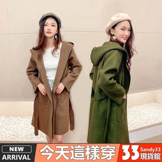 長版毛呢連帽外套【B-819】秋冬新款韓妞必備修身氣質外套 長袖外套 長版外套 女生大衣 開衫外套 女生外套 33現貨館