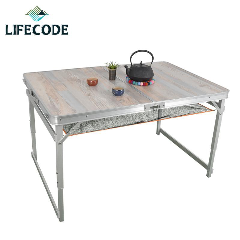 【LIFECODE】復古橡木紋鋁合金折疊桌/野餐桌120x80cm-送桌下網(三段高度) 13310183