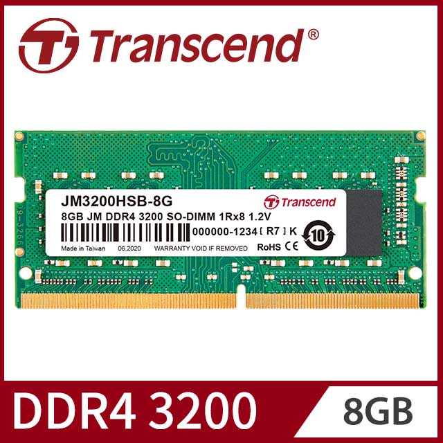 【Transcend 創見】 8GB JetRam DDR4 3200 筆記型記憶體 (JM3200HSB-8G)