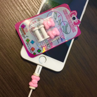iPhone蘋果專用充電線保護套 手機配件 蝴蝶結造型 粉色