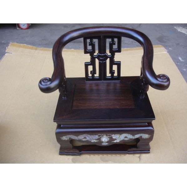 中式經典仿古家具.....迷你鑲貝皇宮椅.椅子.擺飾座.宴王椅.神明椅(黑檀木)21x15x22