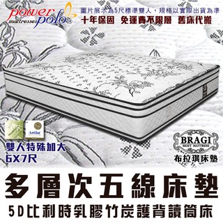 【布拉琪床墊】保羅 五線獨立筒床墊 比利時乳膠竹炭護背款 親膚舒柔布 適中微軟推薦 雙人床特大7尺 十年保固 免運費