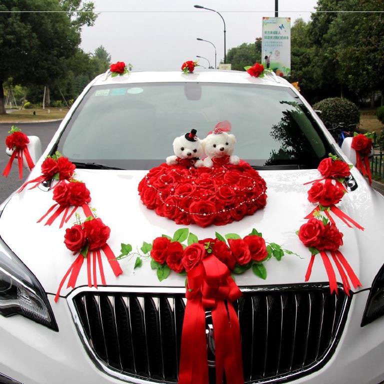 婚車裝潢 禮車車頭彩 簡約 彩條結婚車輛結婚用品婚車裝潢花防掉好看裝扮吸盤式桃心結婚用品佈置全套創意 蝦皮購物