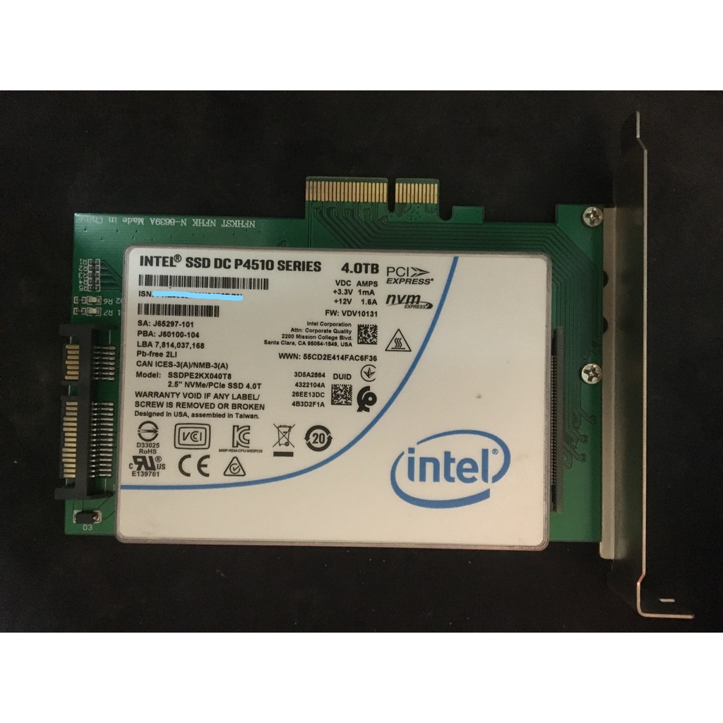 二手 INTEL SSD DC P4510 4TB