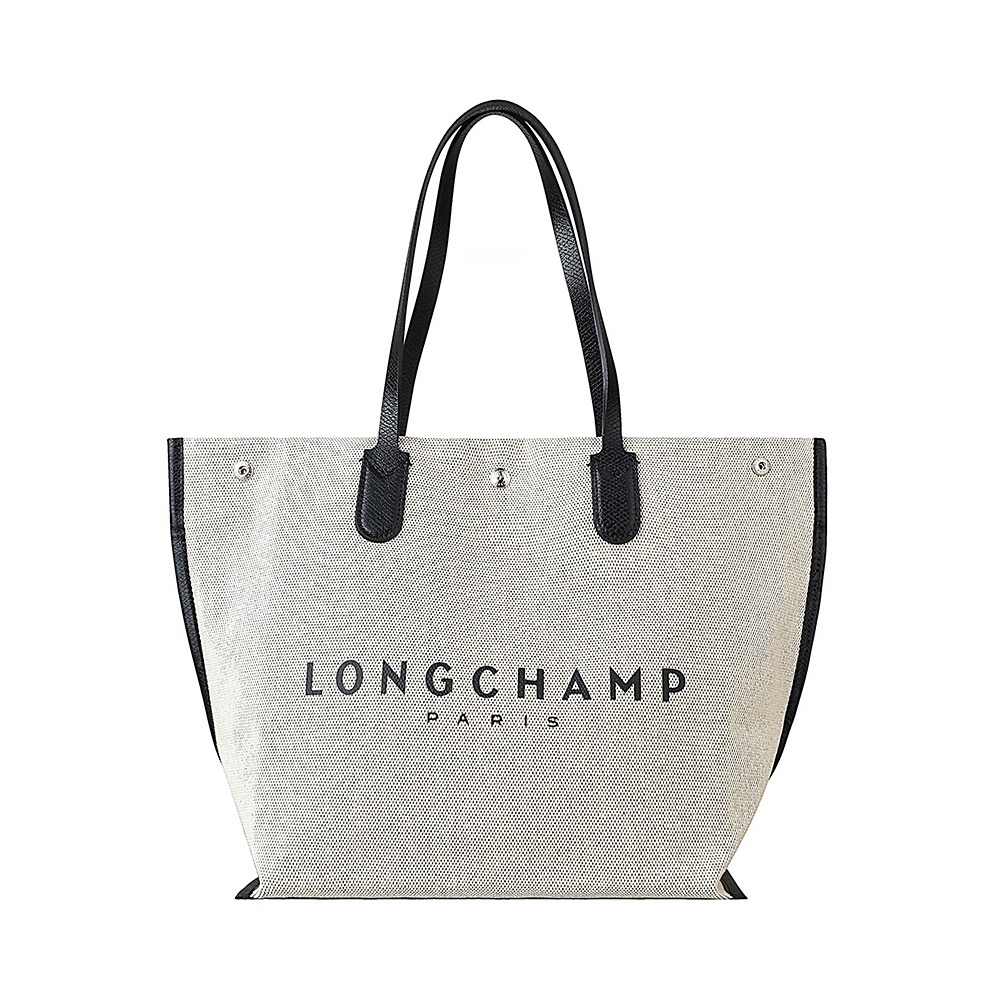 LONGCHAMP ROSEAU 印花LOGO帆布壓扣式肩背托特包(亞麻)