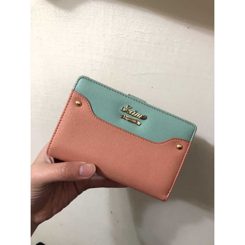 (二手） （保存良好） 東京企劃 粉綠色 皮夾 短夾 中夾 錢包 零錢包 S’aime Saime