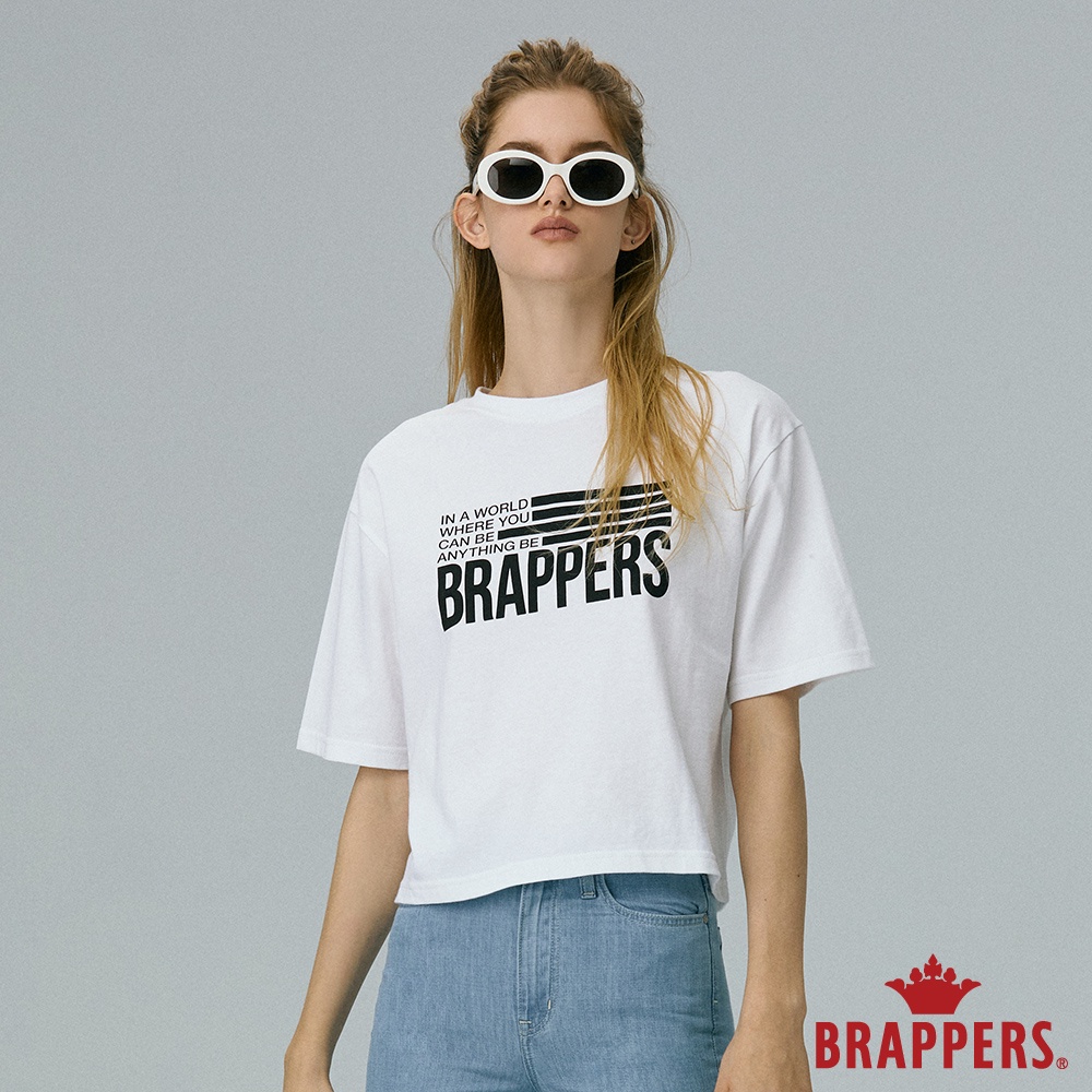 BRAPPERS 女款 字母印花短版寬T恤-白