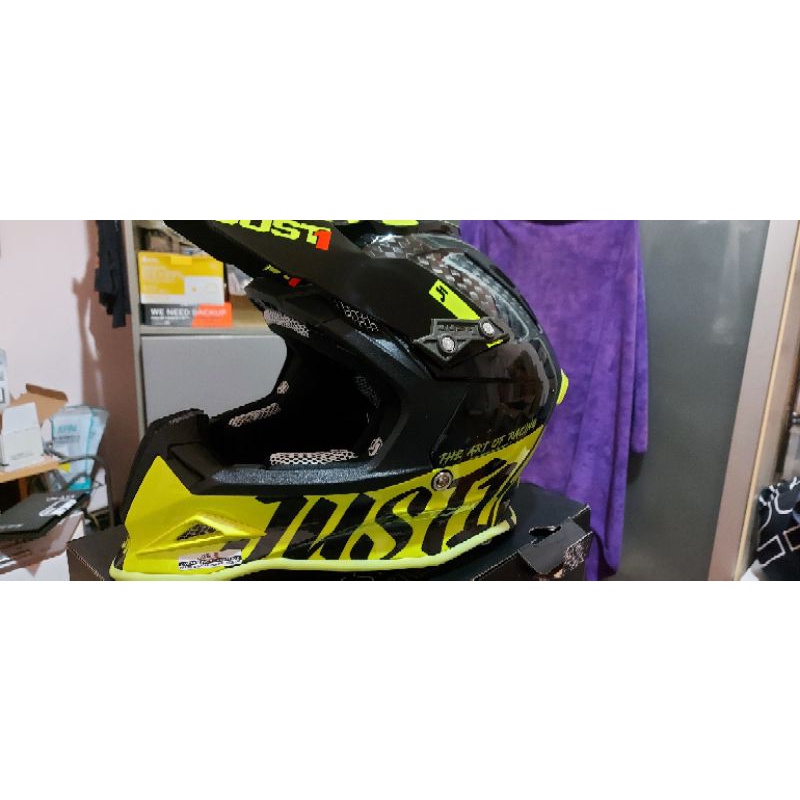 越野頭盔Just1 J12 Pro Racer全碳纖維輕量化 越野安全帽 小帽體 成人 螢光黃  盒子配件齊全