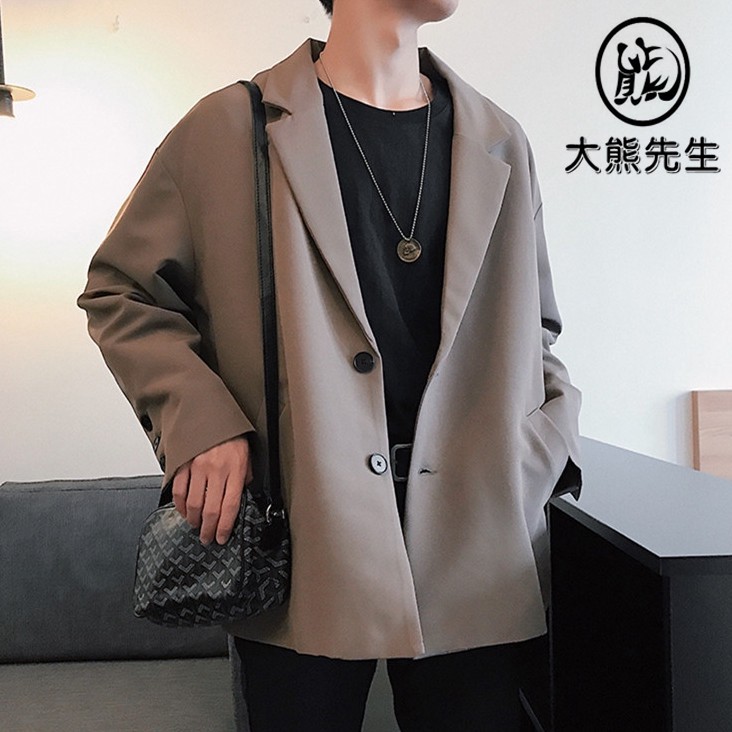 男生長袖西裝開衫m 2xl韓國男生小西服復古休閑西裝男生西裝外套黑色西裝外套純色男外套男生外套寬鬆翻領外套 蝦皮購物