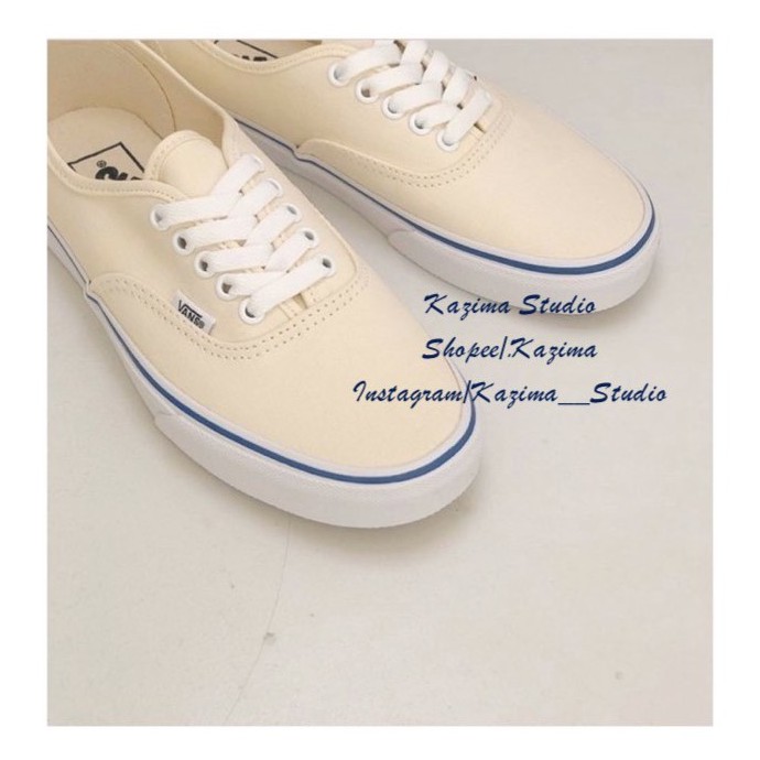 Kazima｜ Vans Authentic 米色 基本款 藍線 鞋帶款 米白色 米白藍邊 藍線 小白鞋 米色 米白