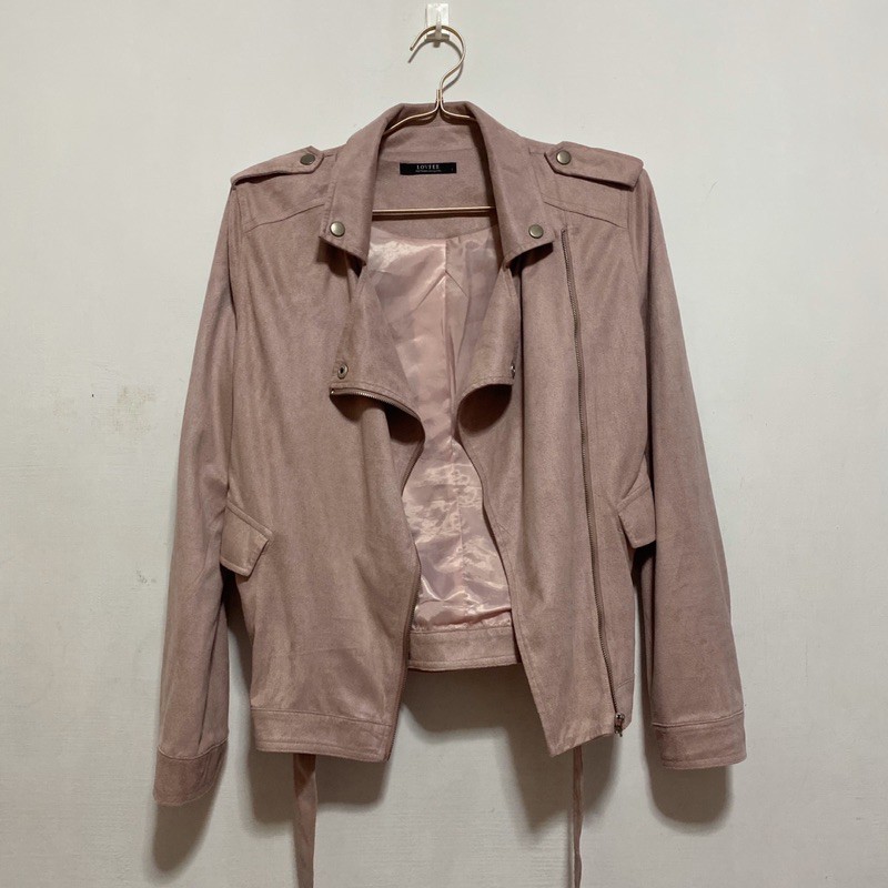 LOVFEE粉色麂皮騎士外套（L)