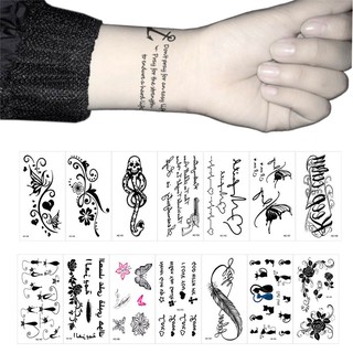 紋身貼紙HC 1張經典黑色Tatoo貓鳥花DIY防水假冒紋身貼紙