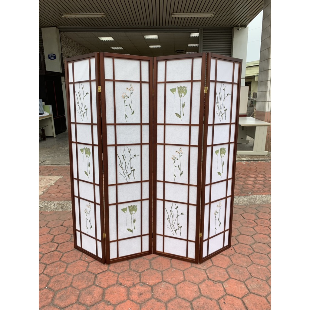 香榭二手家具*全新精品 三朵花四片屏風-木製屏風-6尺屏風-折合屏風-日式屏風-隔間屏風-實木屏風-擋板-折疊-收納屏風