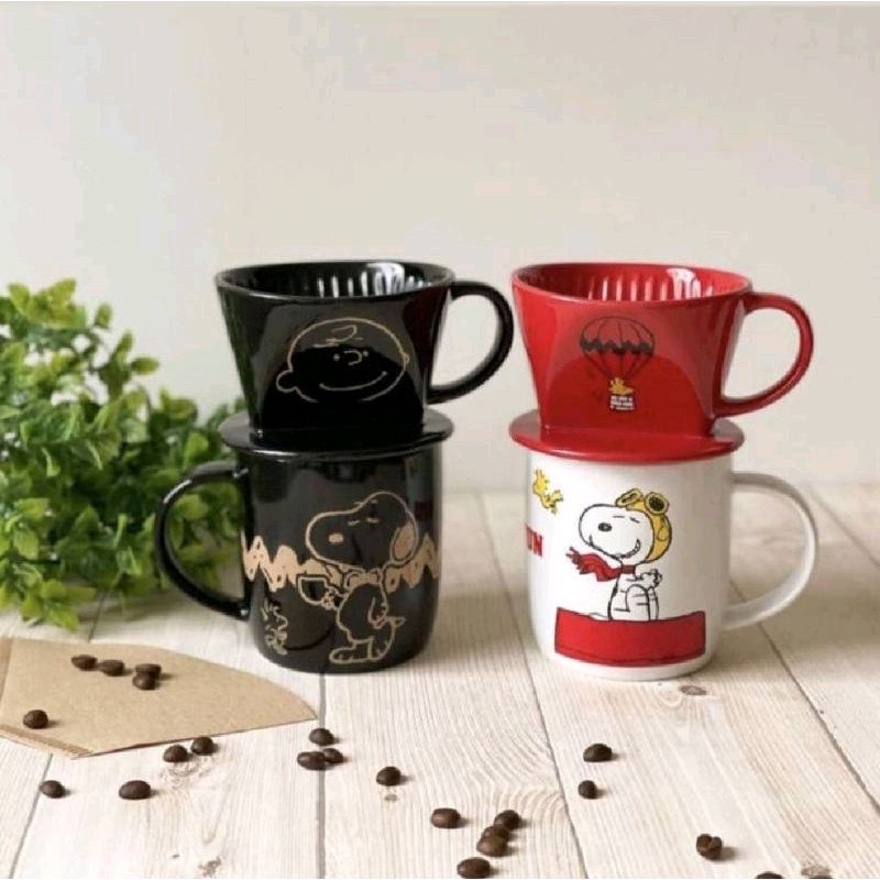 史努比陶瓷手沖咖啡杯盤三件組-咖啡款