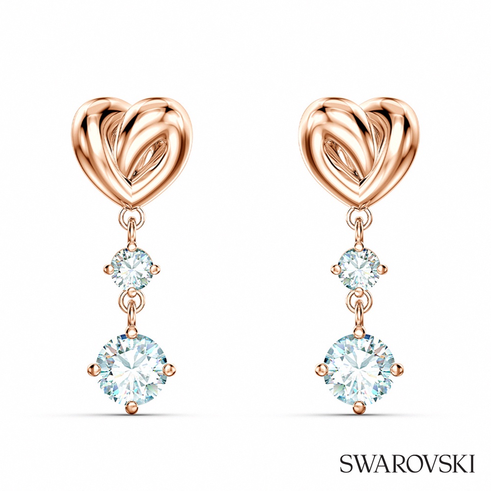 SWAROVSKI 施華洛世奇 Lifelong Heart 玫金色戀之結穿孔耳環