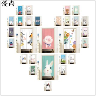 【優尚】【可愛卡通動物門簾-🌈優質品質 】療癒可愛白亞麻門簾 加厚棉麻布簾 北歐風門牌佈藝隔斷簾客廳臥室櫥房裝潢洗手間