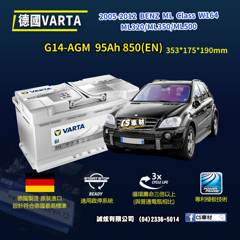 CS車材-VARTA 華達電池 BENZ ML CLASS W164 05-12年 代客安裝 非韓製