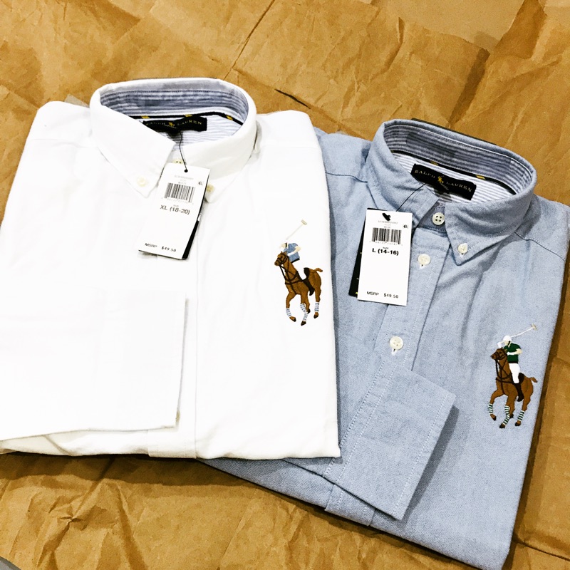 全新正品現貨 Ralph Lauren RL POLO 白色 藍色 大馬 素色素面牛津 襯衫 秋冬厚款 青年版