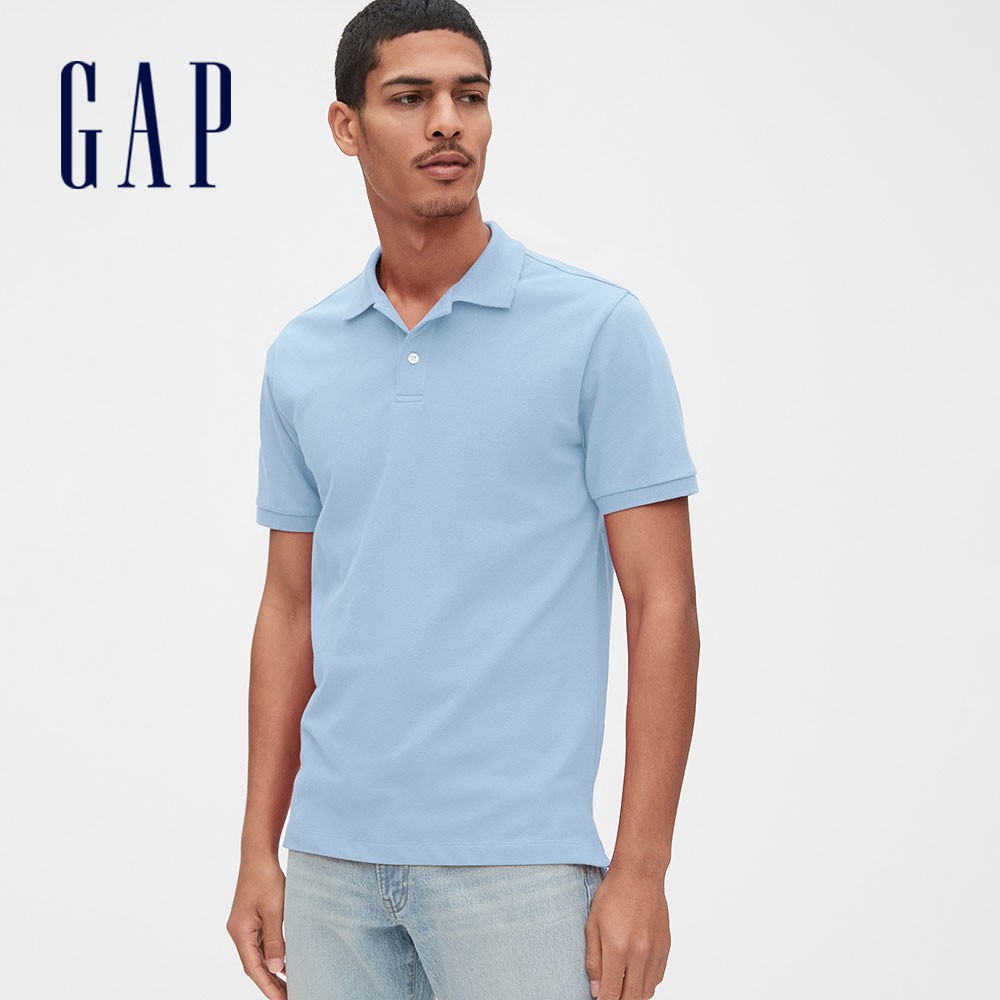 Gap 男裝 棉質素色短袖POLO衫-淺藍色(444634)