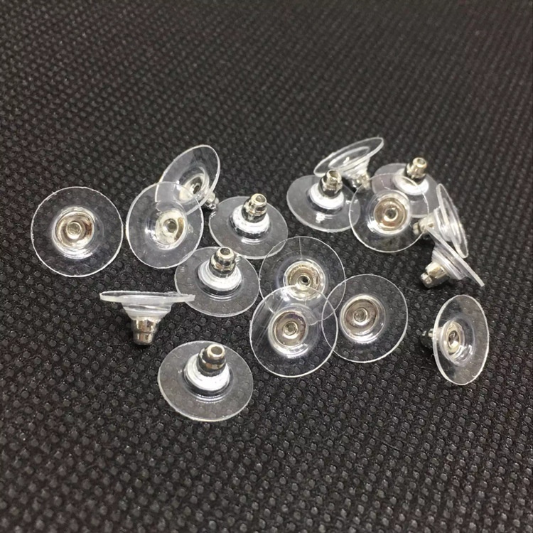 WL22318-1包（100個裝）透明飛盤耳塞子彈頭圓盤塑膠軟膠耳堵耳環耳釘飾品配件銅質防過敏