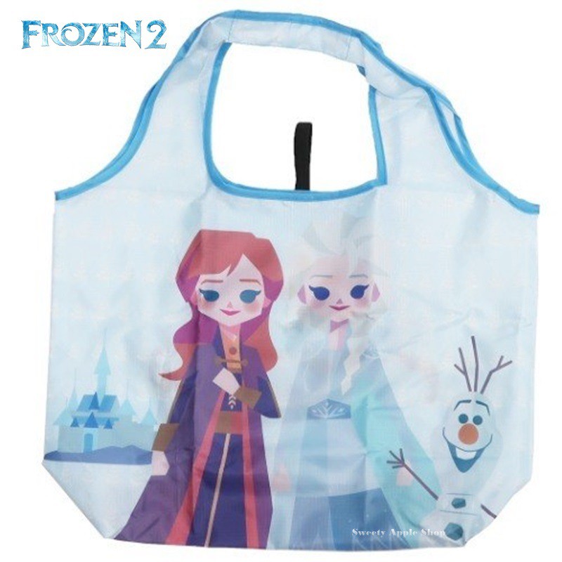 迪士尼【 SAS日本限定 】冰雪奇緣2 艾莎 安娜 雪寶 Q版 束帶收納式 環保袋 購物袋