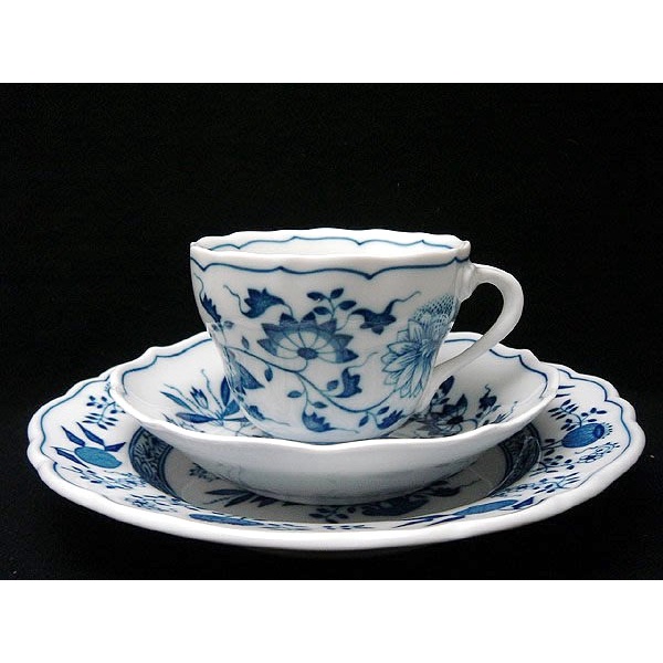 【拾年之路】 德國製Hutschenreuther獅牌藍洋蔥系列三件式咖啡杯+盤(免運)