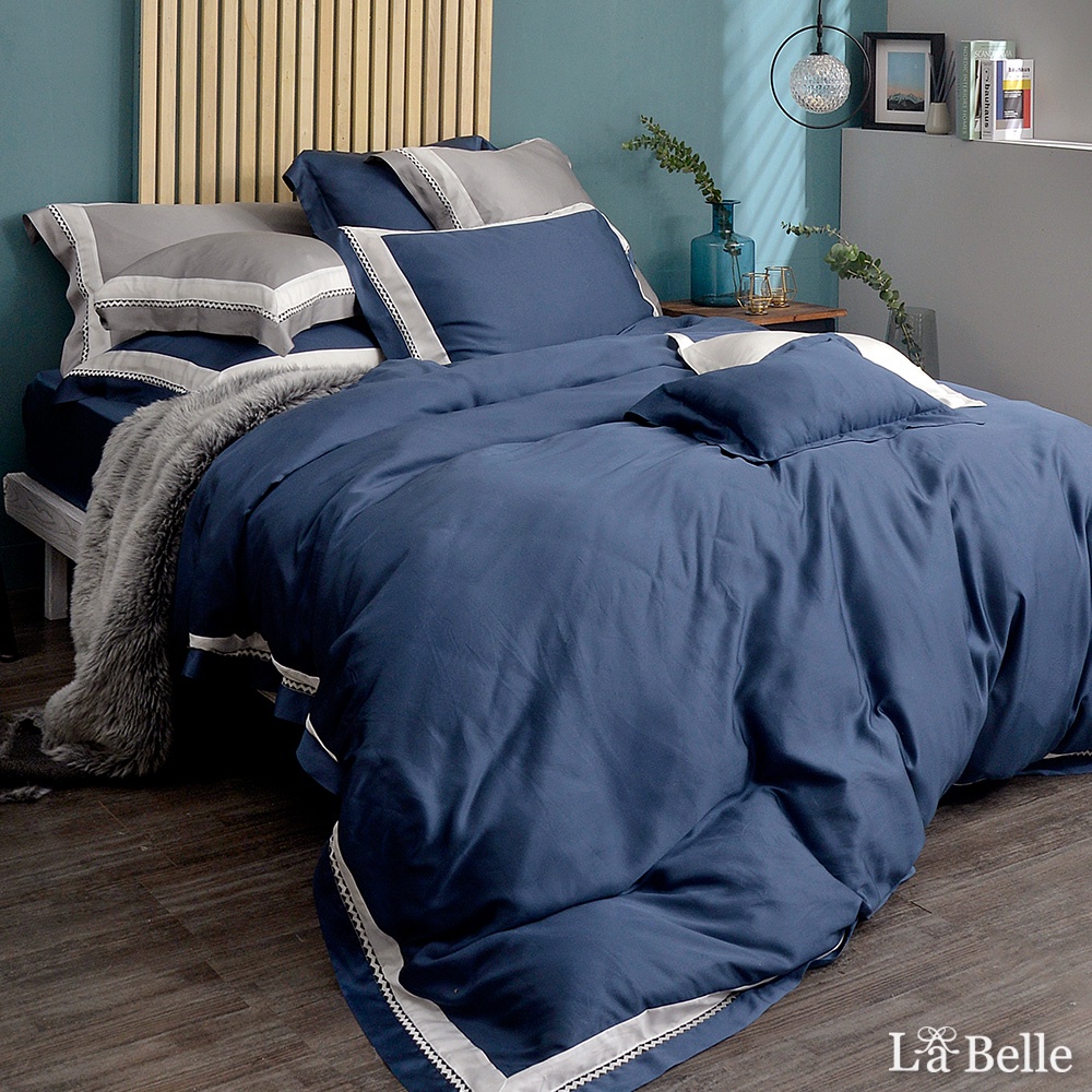 La Belle 800織天絲 兩用被床包組 雙/加/特 格蕾寢飾 法式極簡 深藍色 拼接蕾絲 防蹣抗菌 吸濕排汗