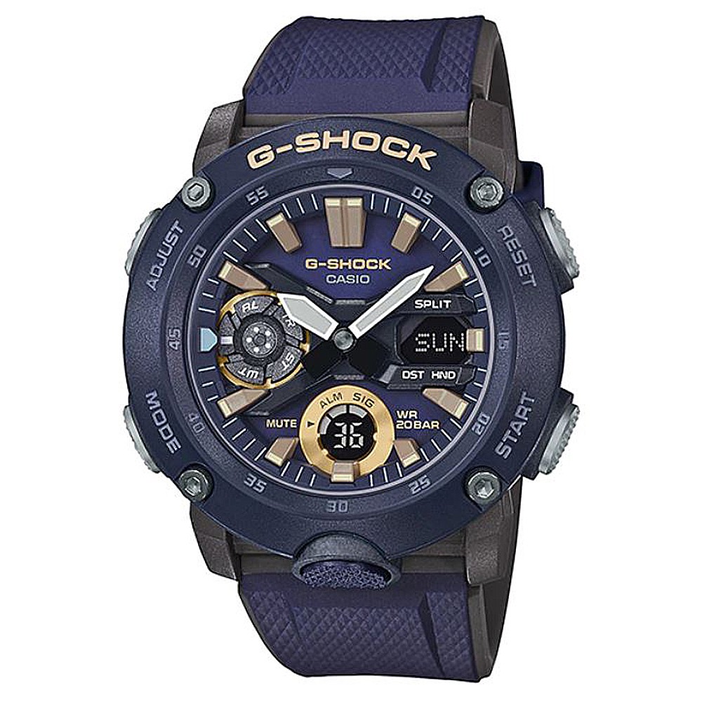 【CASIO】G-SHOCK URBAN OUTDOOR碳纖維可替換錶帶運動錶-深藍(GA-2000-2A)