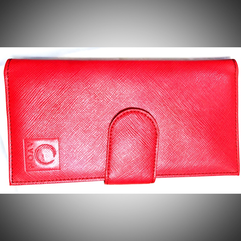 ❤️Avon❤️單色紅🌈色系時尚簡約典雅扣式長皮夾內可放筆、信用卡、名片