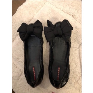 (📣已售出‼️) Prada黑色蝴蝶結logo娃娃鞋
