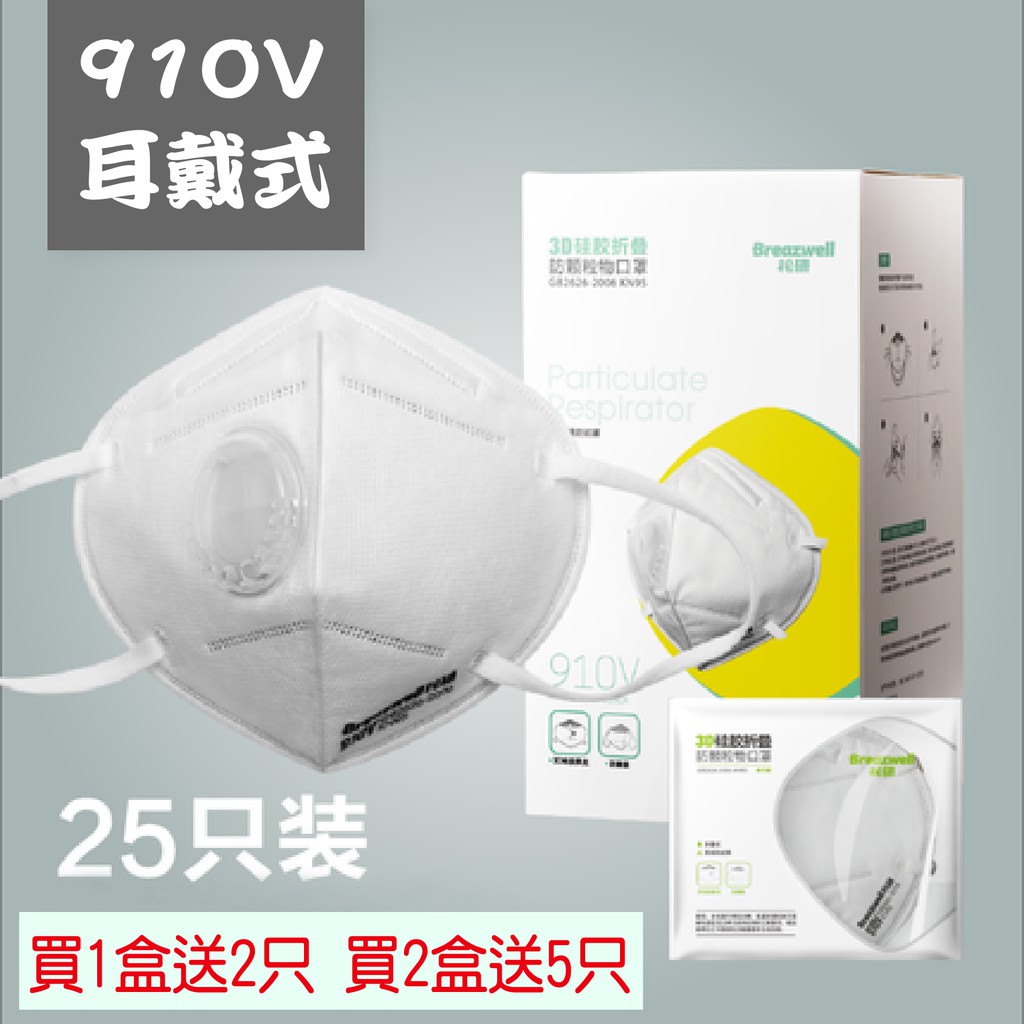 【買1盒送2只】Breazwell 松研 910V PM2.5 口罩 KN95 級別 銷售第一品牌 防粉塵 防霧霾