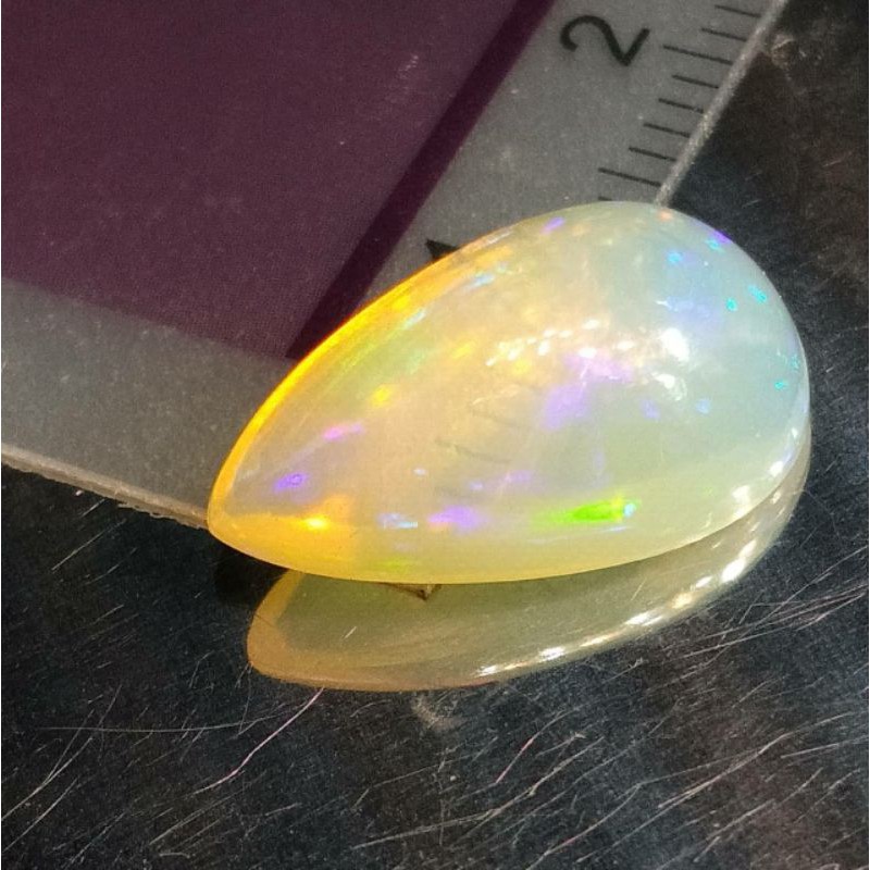 天然無處理虹彩蛋白石/歐珀裸石Rainbow Opal水滴型蛋面裸石3.68克拉