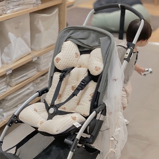 韓國嬰兒刺繡小熊手推車寶寶坐墊推車坐墊寶寶車墊刺繡透氣純棉加厚墊四季通用